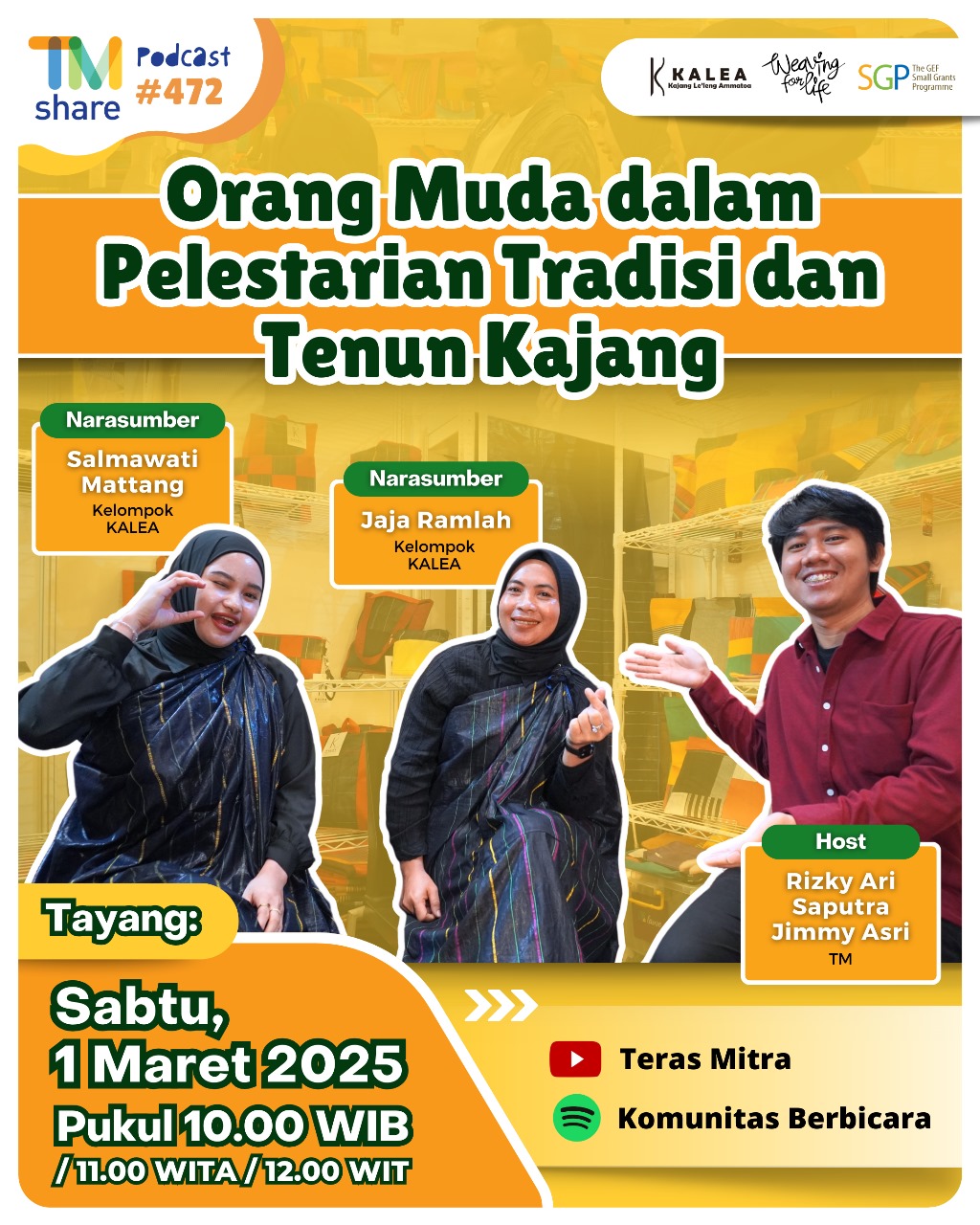 Read more about the article TM Share Podcast Volume 472 dalam tema “Orang Muda dalam Pelestarian Tradisi dan Tenun Kajang”